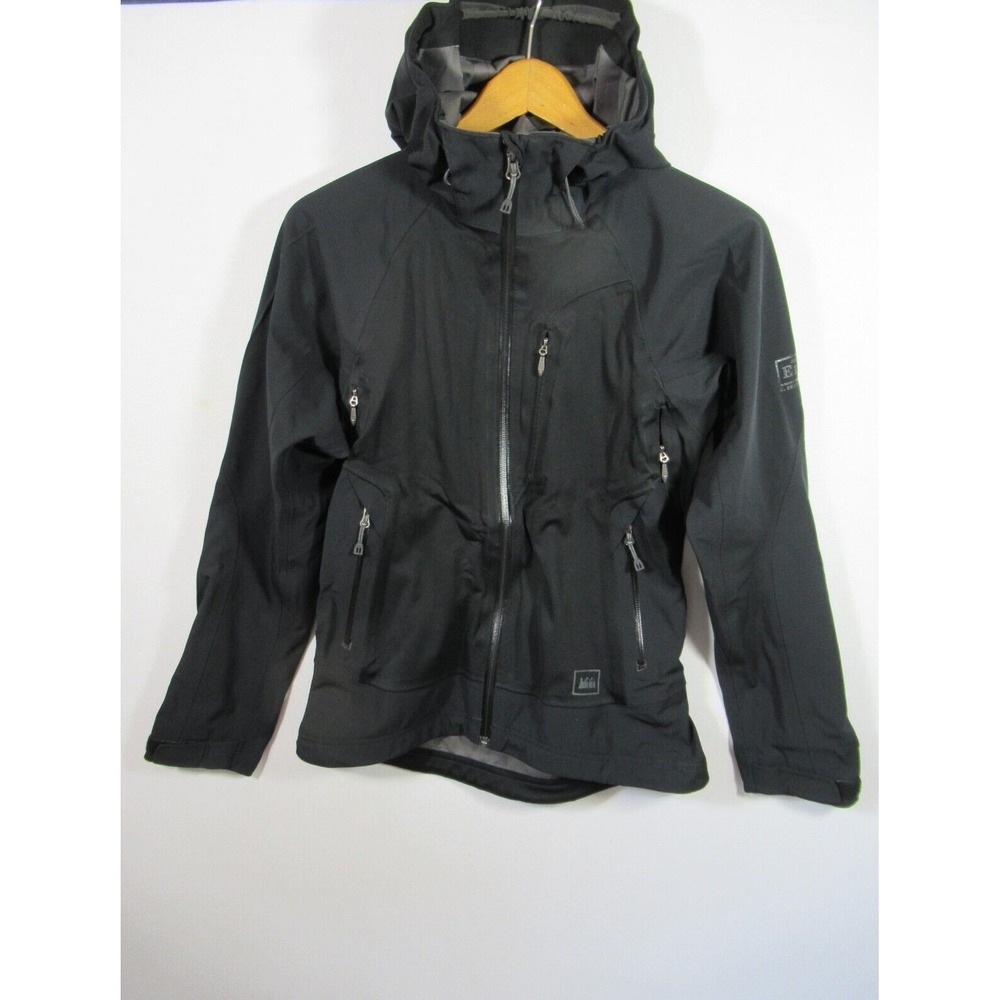 REI Taku Waterproof Jacket Women XS Black Full Zip Pockets 785625